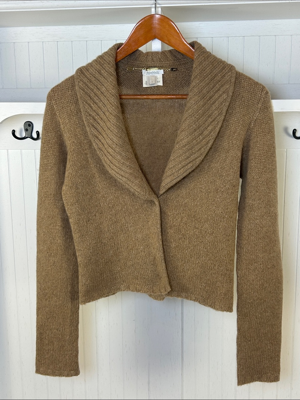 Max Mara 100% Cashmere Brown Shawl Collar Knit Jacket Cardigan S